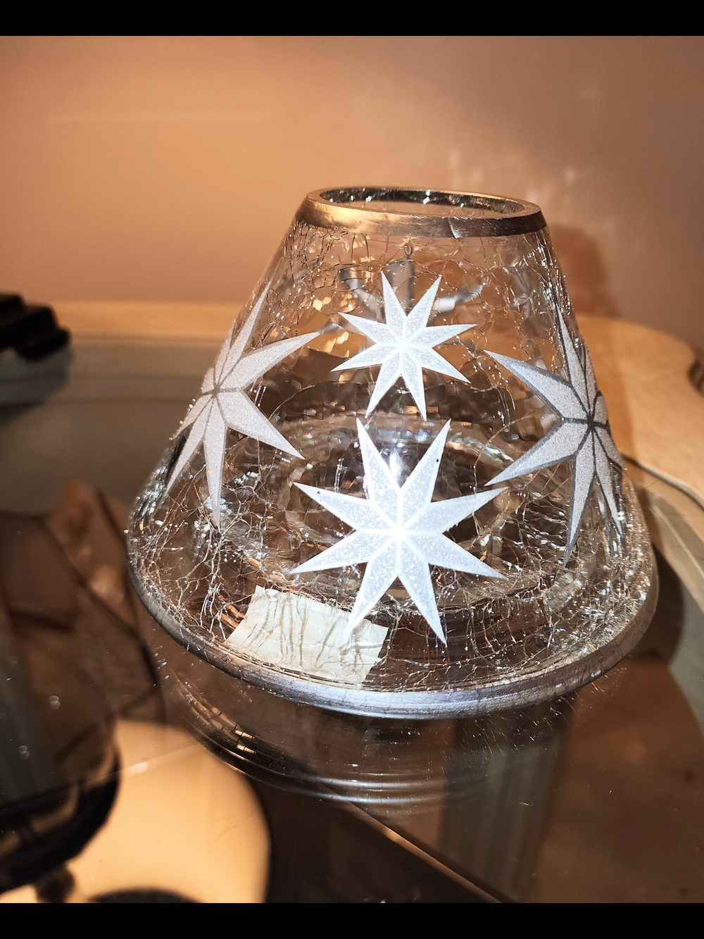 Glass Star Etched Candle Shade - Clear with White Stars